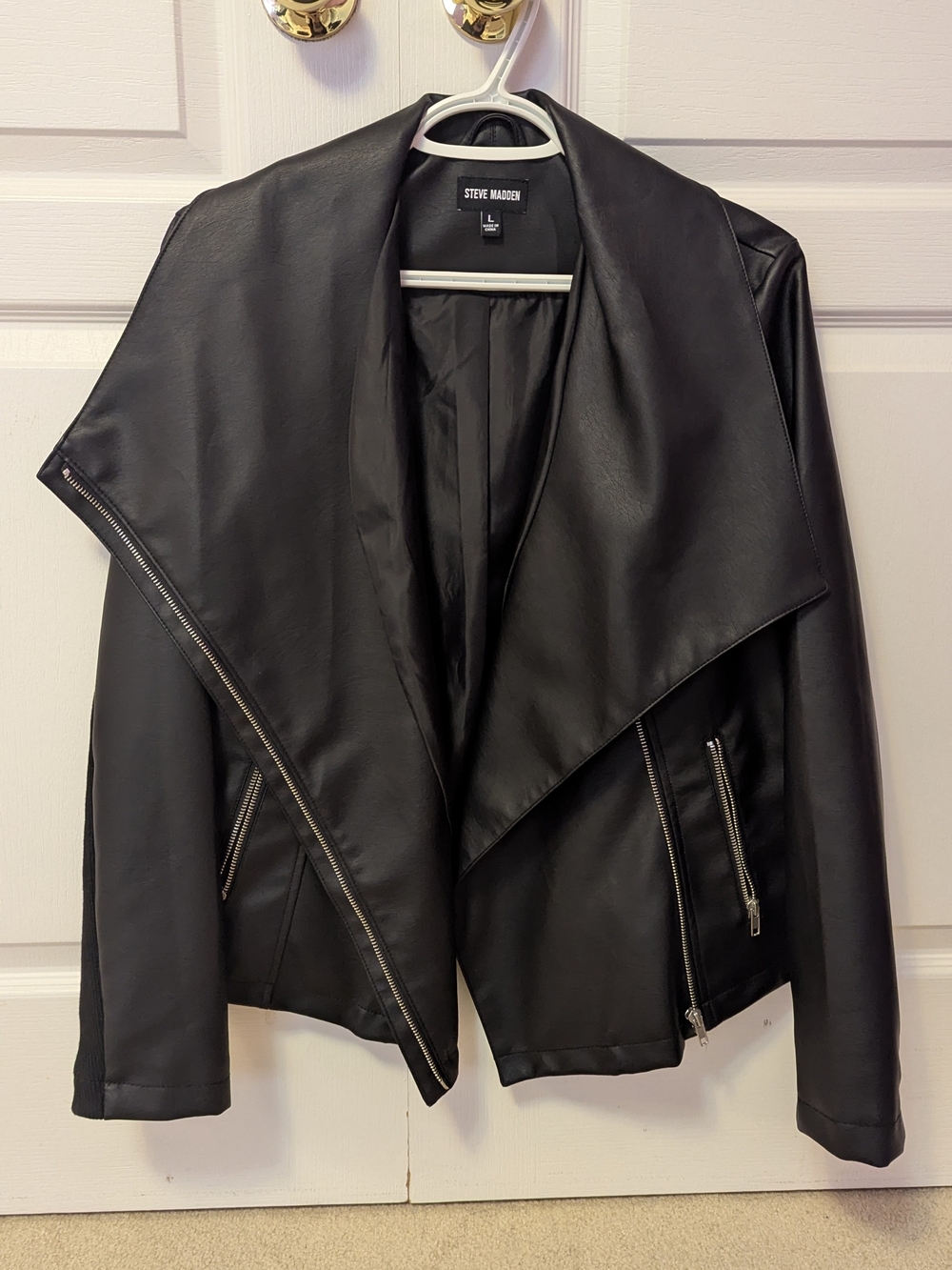 Steve Madden Women's Black Faux Leather Asymmetrical Jacket